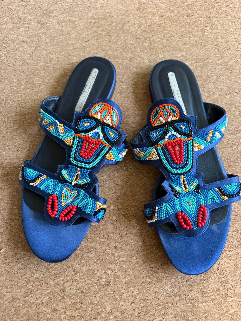 Stella McCartney Blue Beaded Embellished Slide Sandals